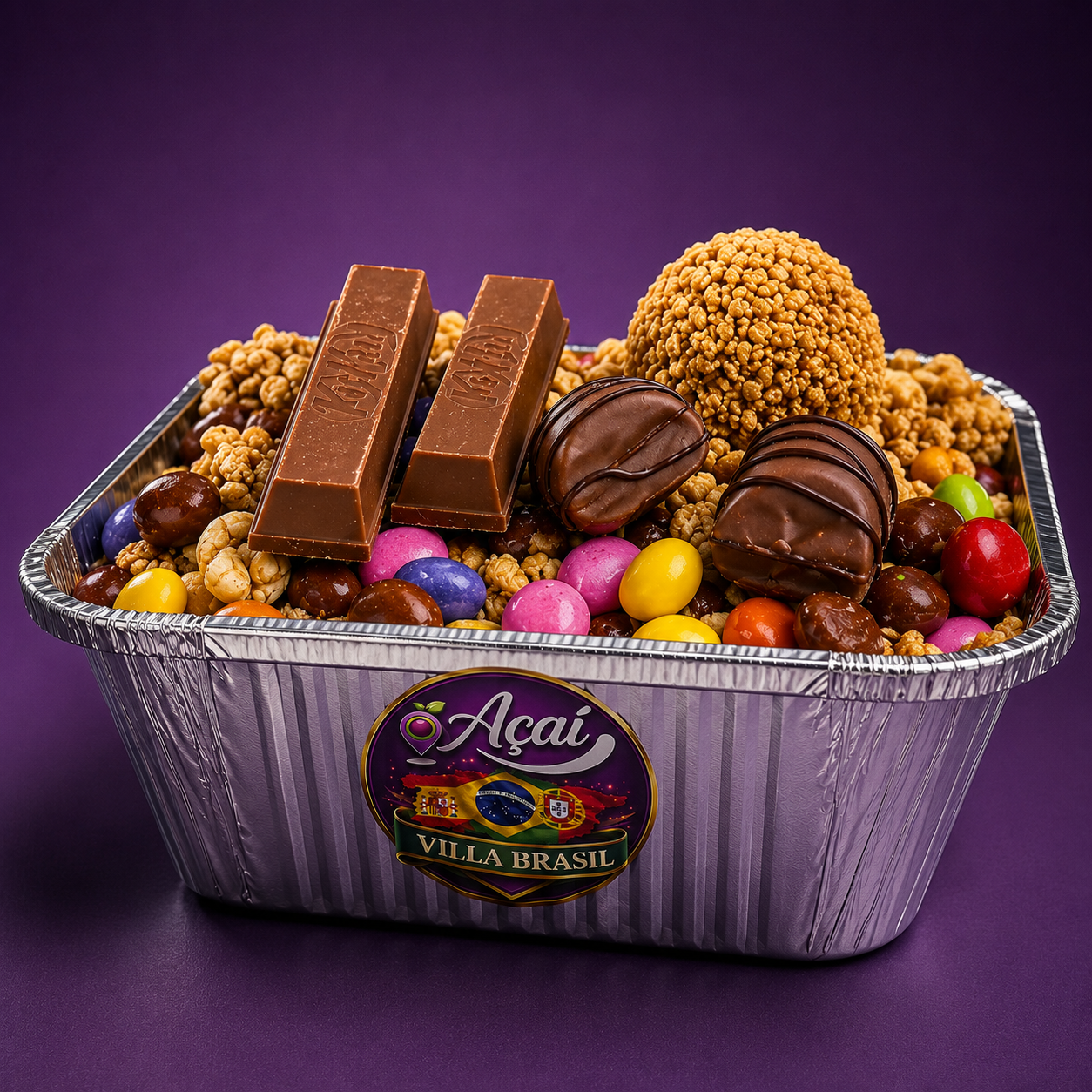 Açaí com Kit Kat, bombons e granola